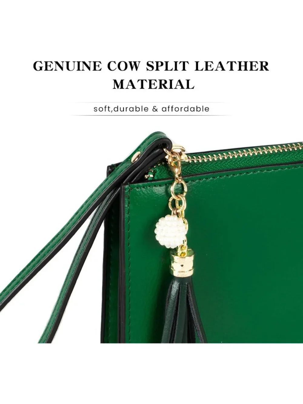 Womens Kelly Green Genuine Leather RFID Wristlet Clutch Slim Holder Wallet Purse